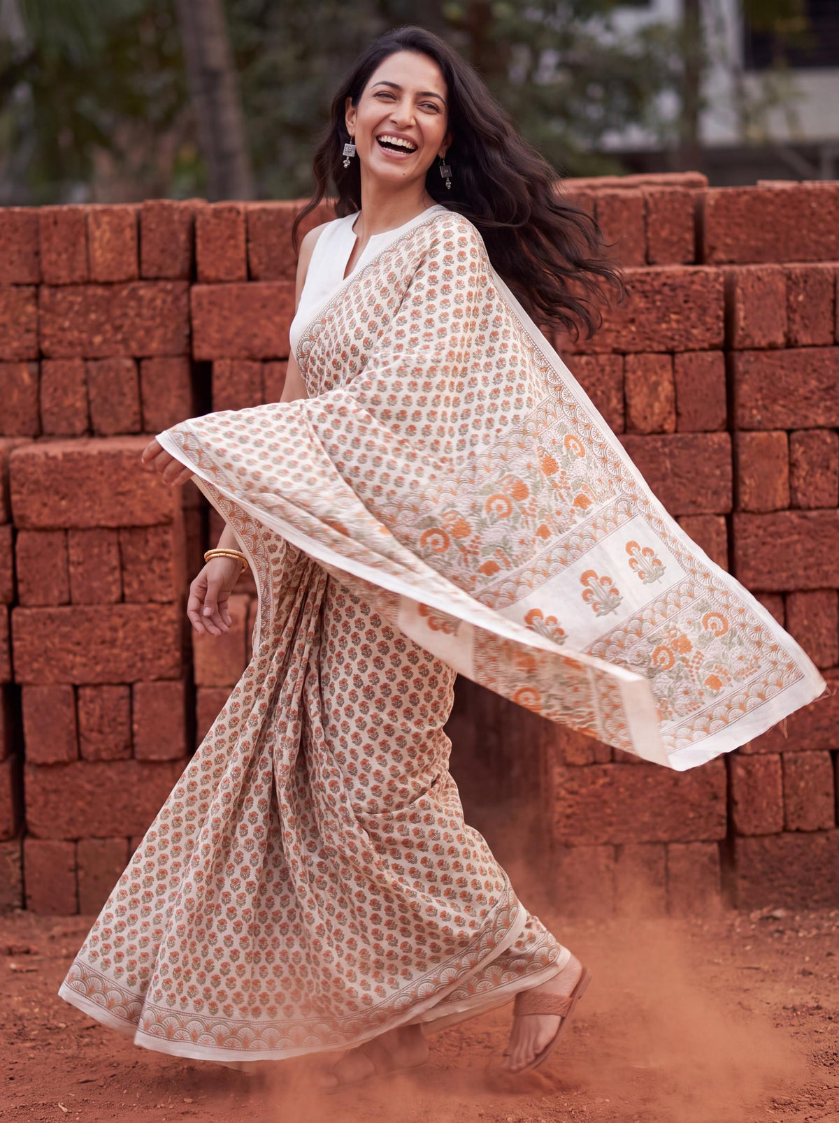 Kamal  – Yellow Sanganeri Block Print Mulmul Saree