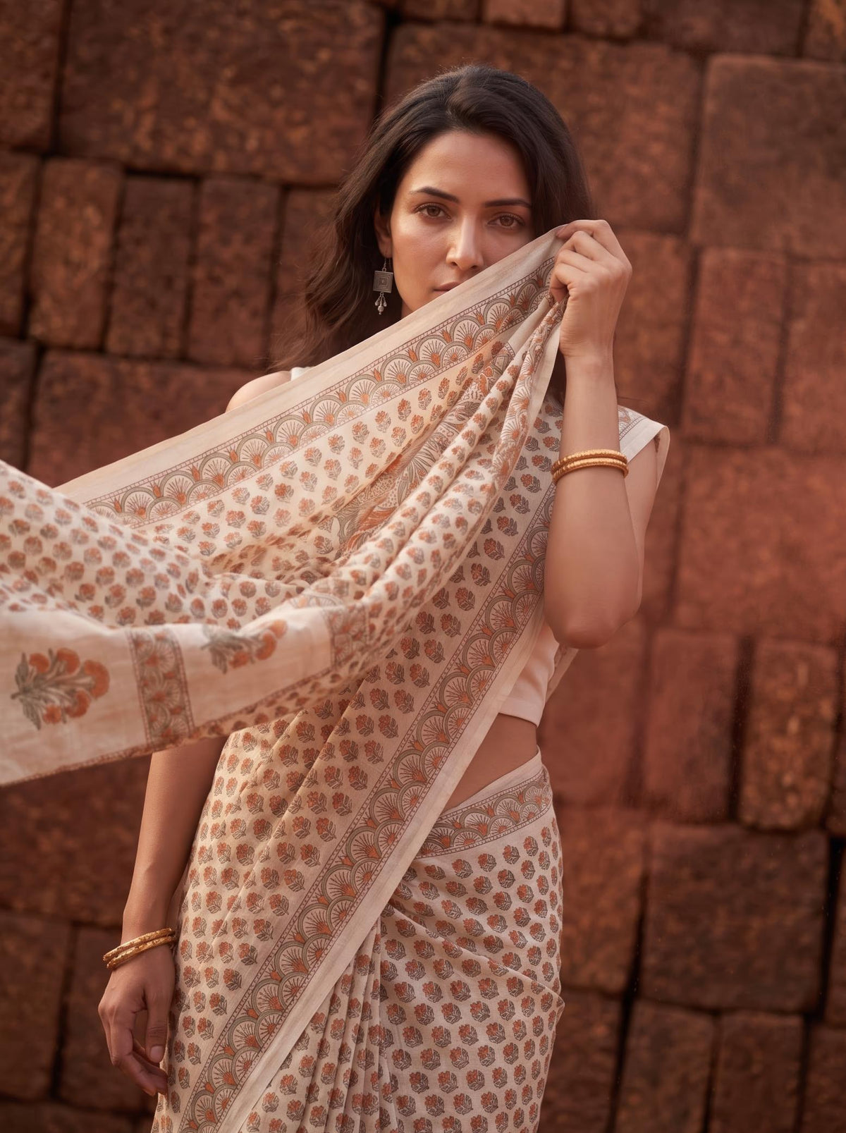 Kamal  – Yellow Sanganeri Block Print Mulmul Saree