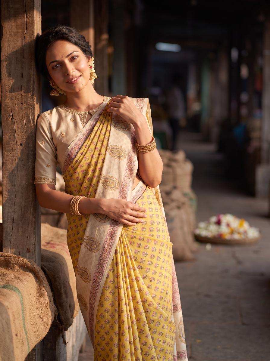 Suhasini – Pink Sanganeri Block Print Mulmul Saree