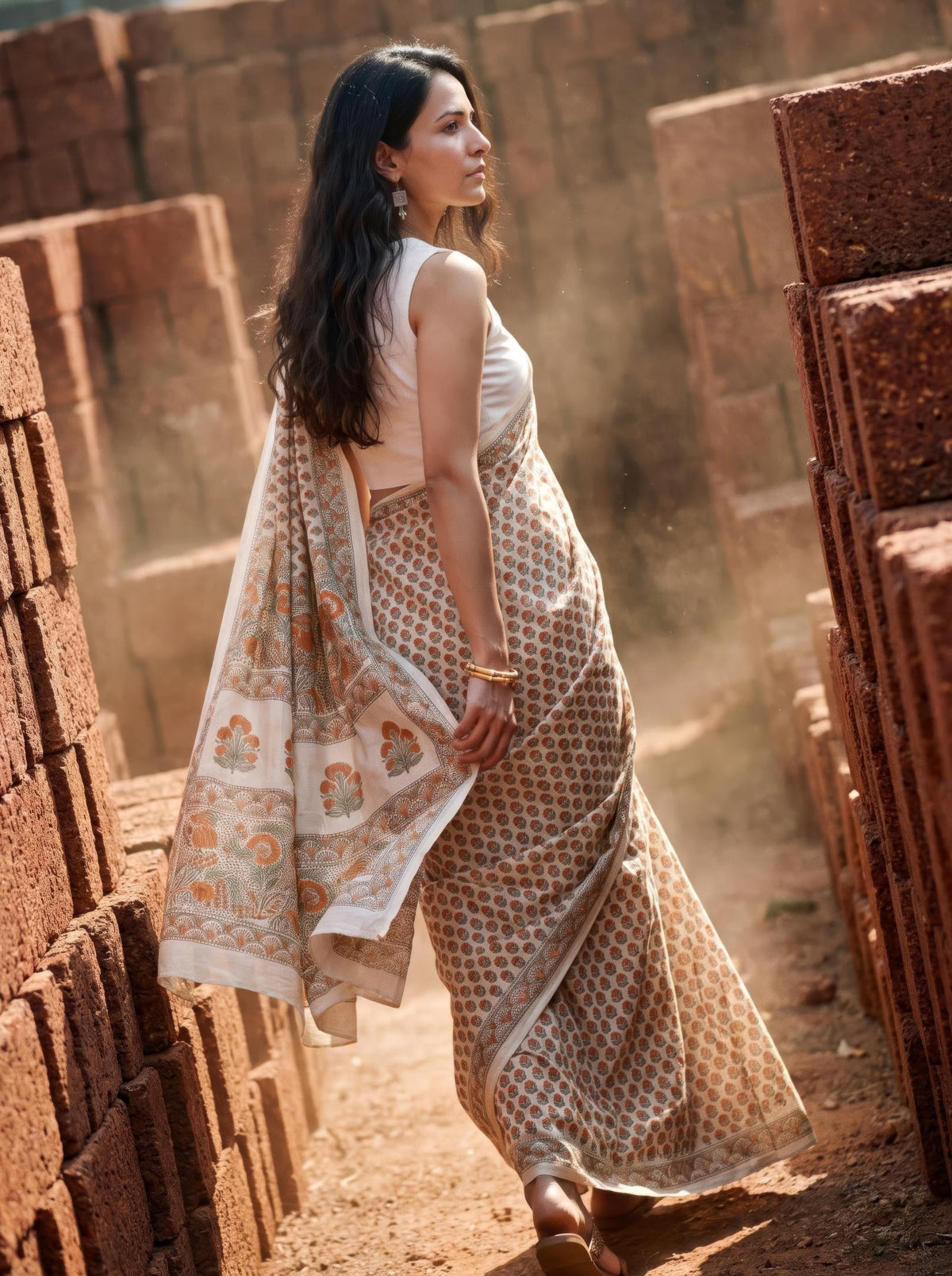 Kamal  – Yellow Sanganeri Block Print Mulmul Saree