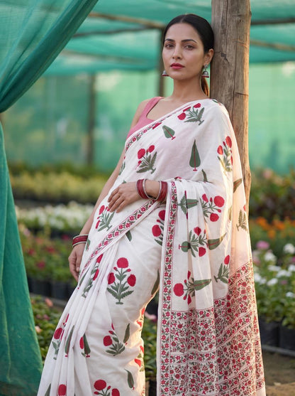 Gulnaar – Pink Sanganeri Block Print Mulmul Saree | Kaisori