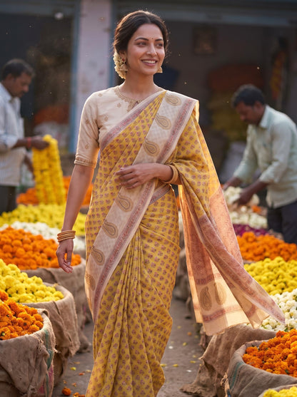 Suhasini – Pink Sanganeri Block Print Mulmul Saree