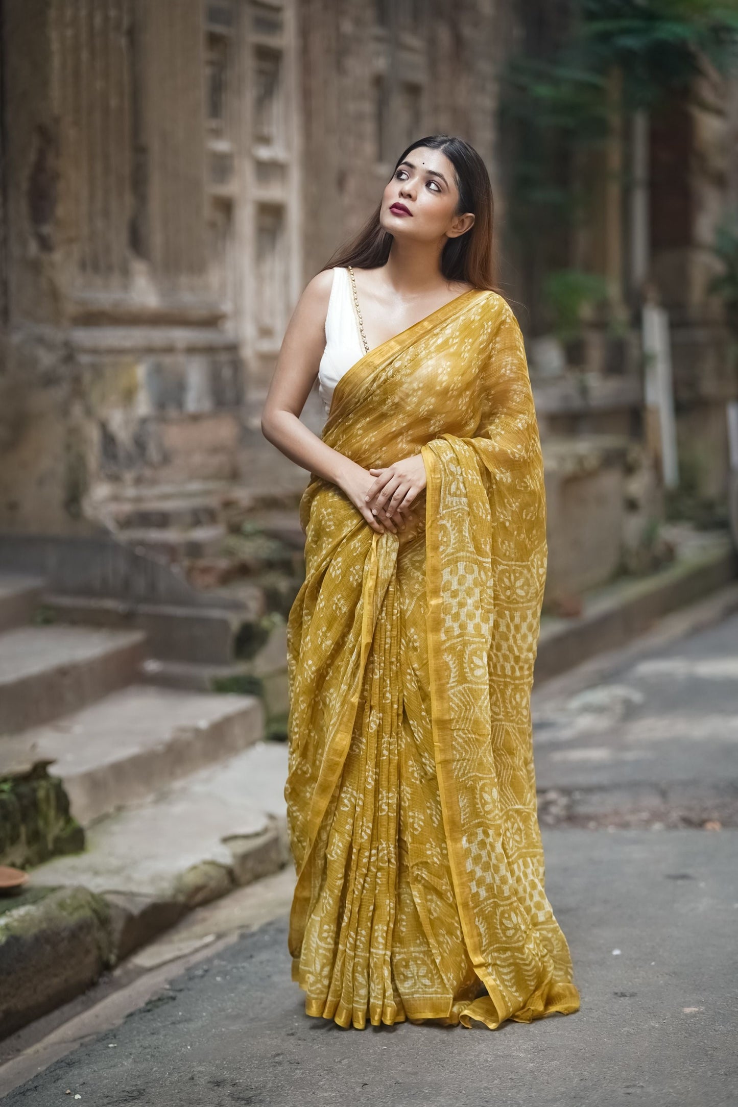 KaisorI Malhar Champa Kota blockprinted cotton silk saree Kaisori