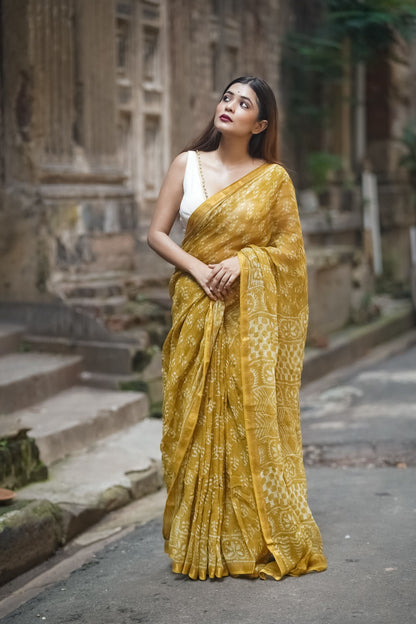 KaisorI Malhar Champa Kota blockprinted cotton silk saree Kaisori