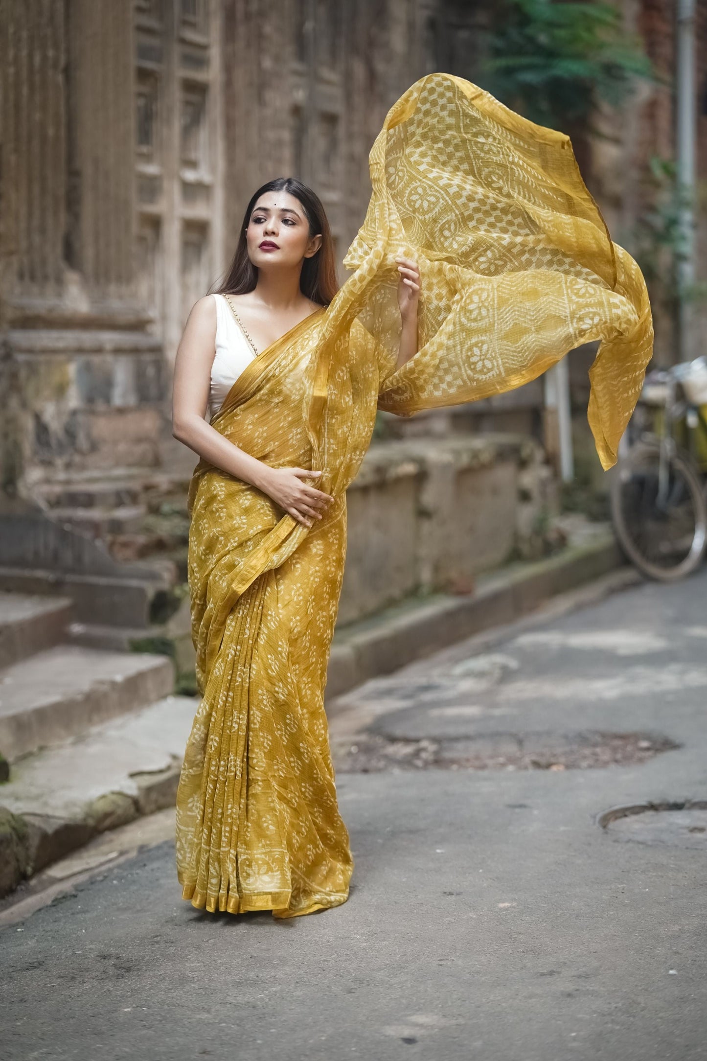 KaisorI Malhar Champa Kota blockprinted cotton silk saree Kaisori