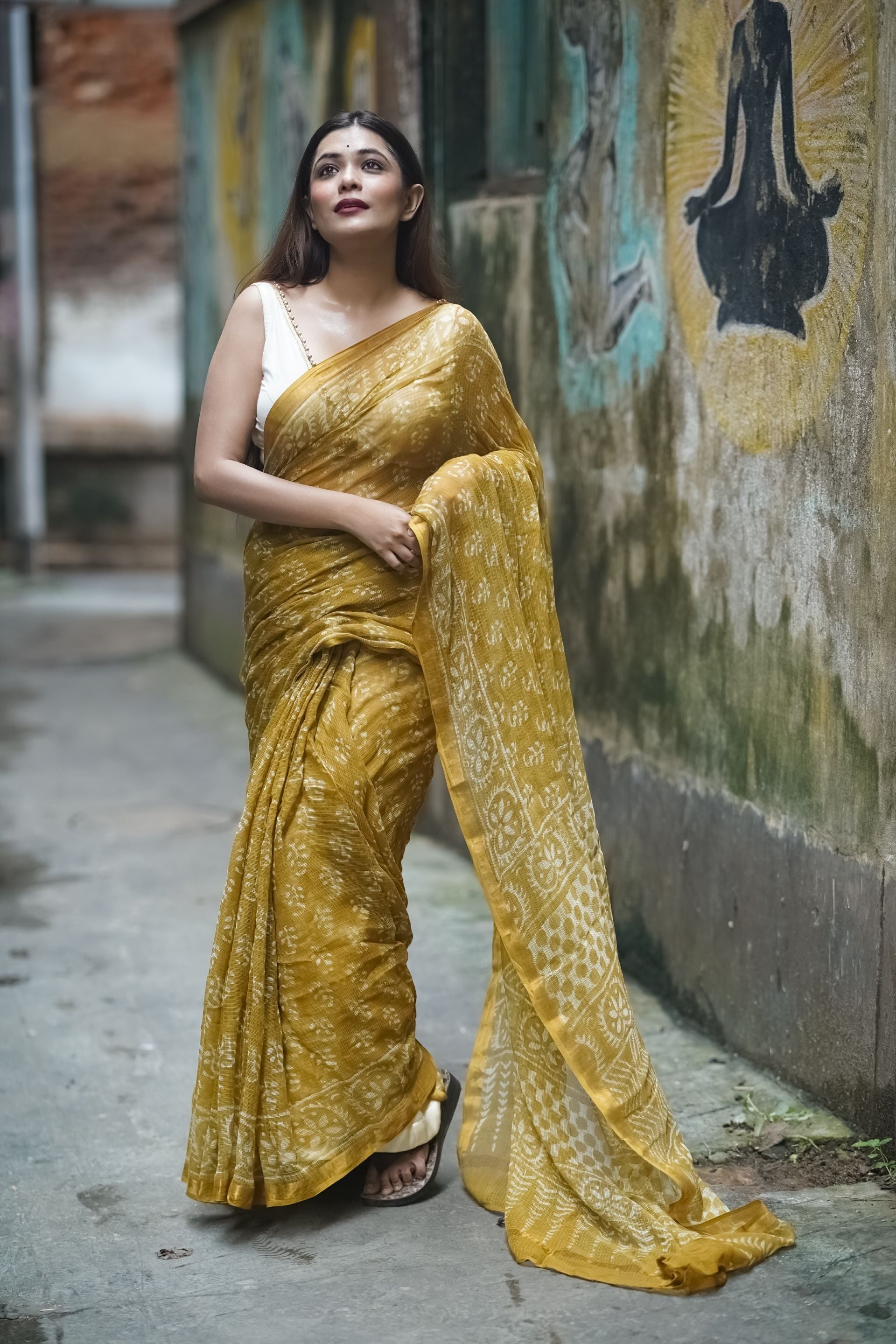 KaisorI Malhar Champa Kota blockprinted cotton silk saree Kaisori