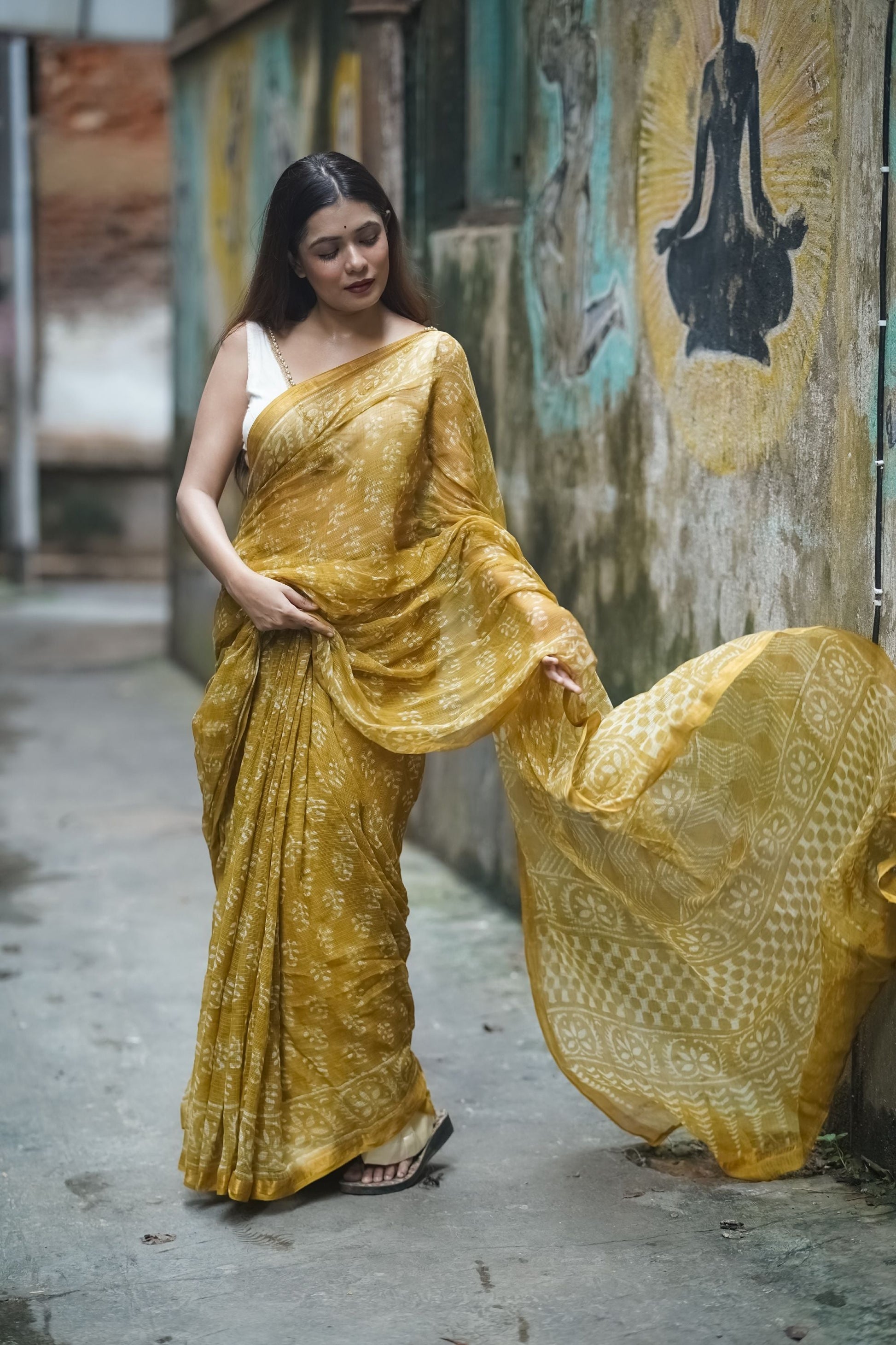 KaisorI Malhar Champa Kota blockprinted cotton silk saree Kaisori