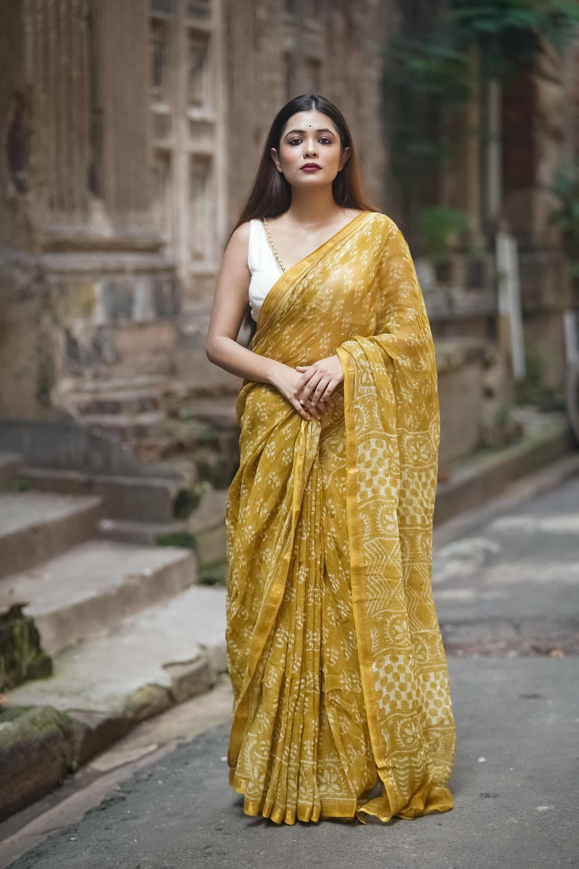 KaisorI Malhar Champa Kota blockprinted cotton silk saree Kaisori