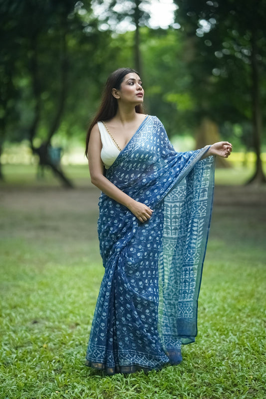 KaisorI Malhar Rajani Kota blockprinted cotton silk saree Kaisori