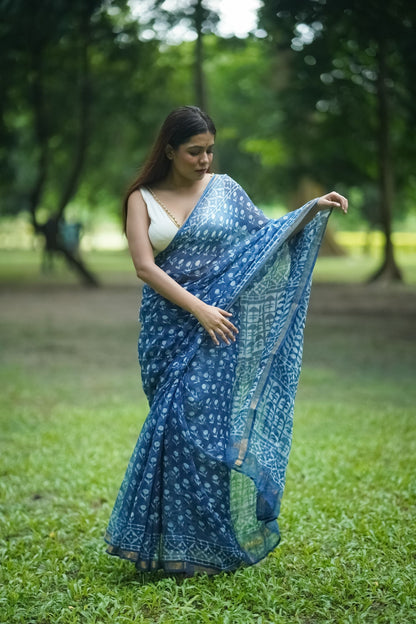 KaisorI Malhar Rajani Kota blockprinted cotton silk saree Kaisori