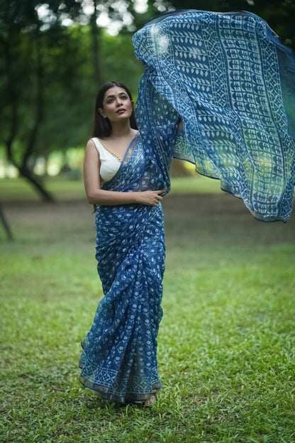 KaisorI Malhar Rajani Kota blockprinted cotton silk saree Kaisori