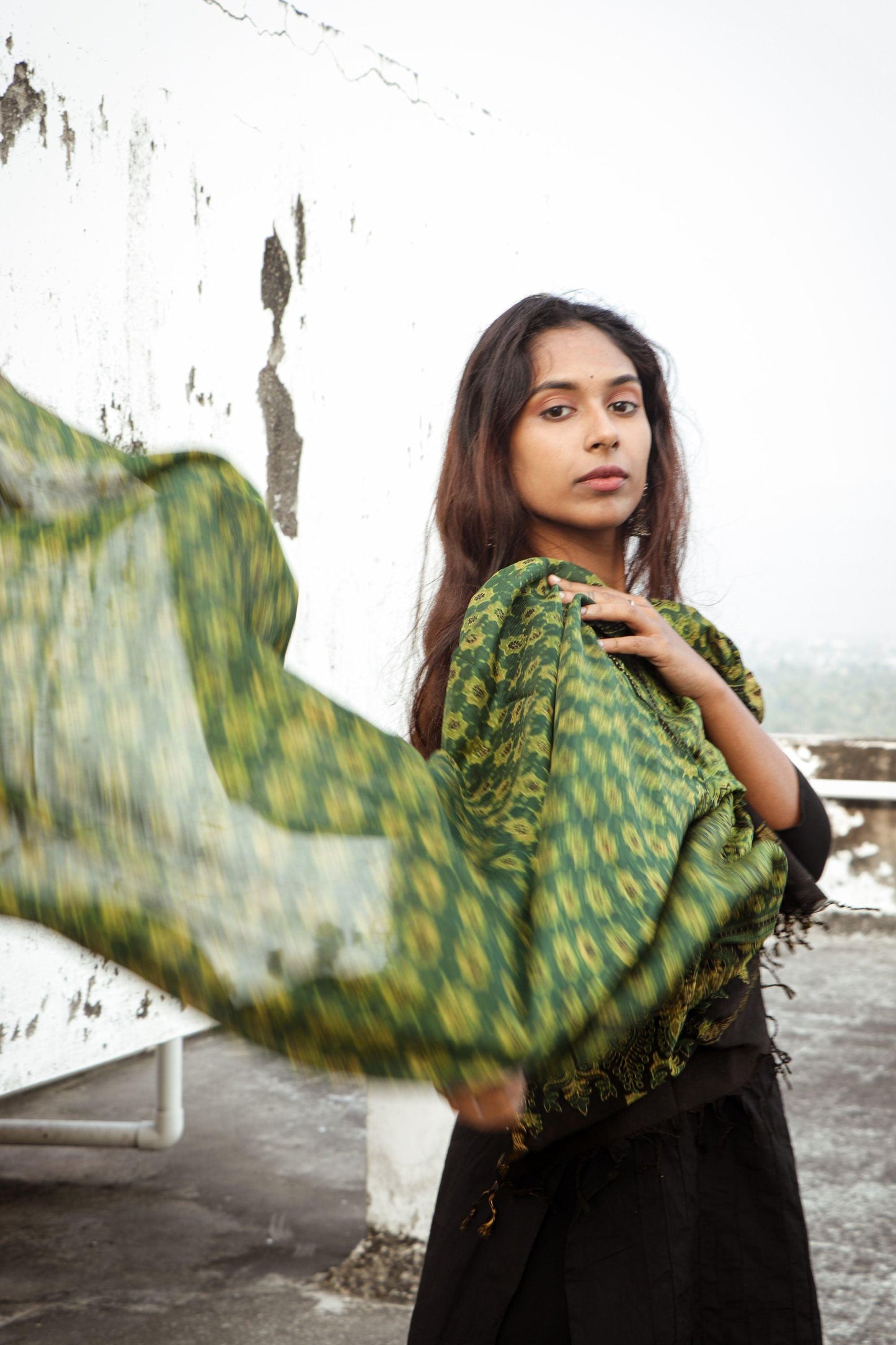 Kaisori Ajrakh Green Chanderi Dupatta Kaisori