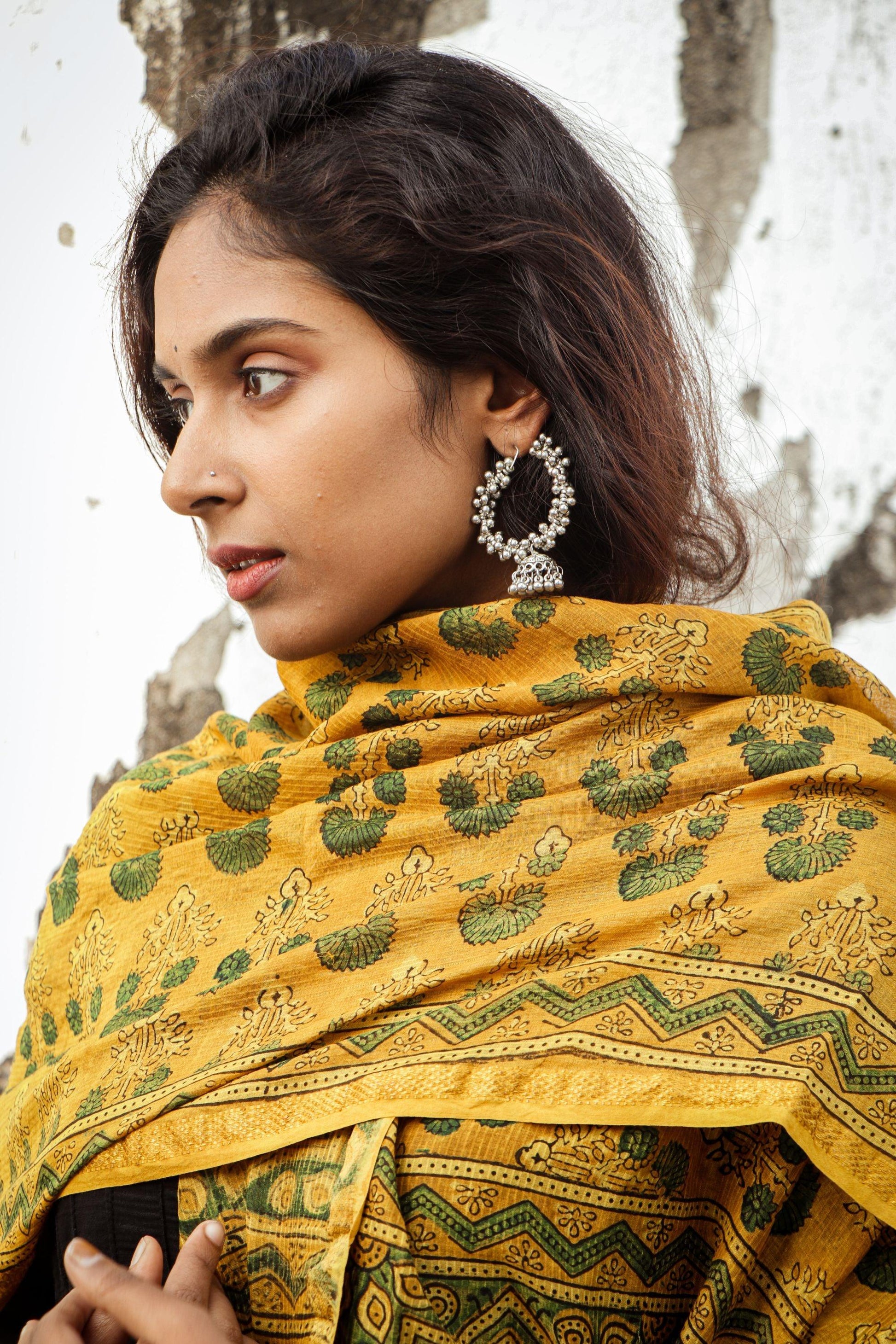 Kaisori Ajrakh Mustard Chanderi Dupatta Kaisori