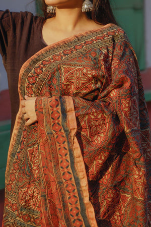 Kaisori Ajrakh Triad Red and Brown Silk cotton dupatta Kaisori