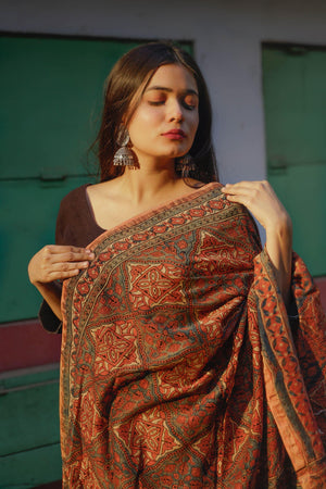Kaisori Ajrakh Triad Red and Brown Silk cotton dupatta Kaisori