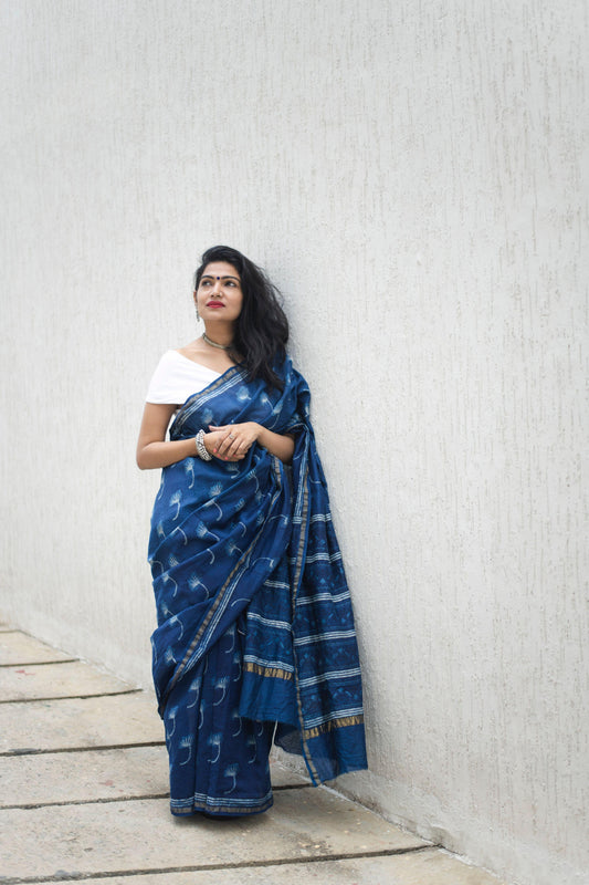 Kaisori Akola print Indigo saree Kaisori
