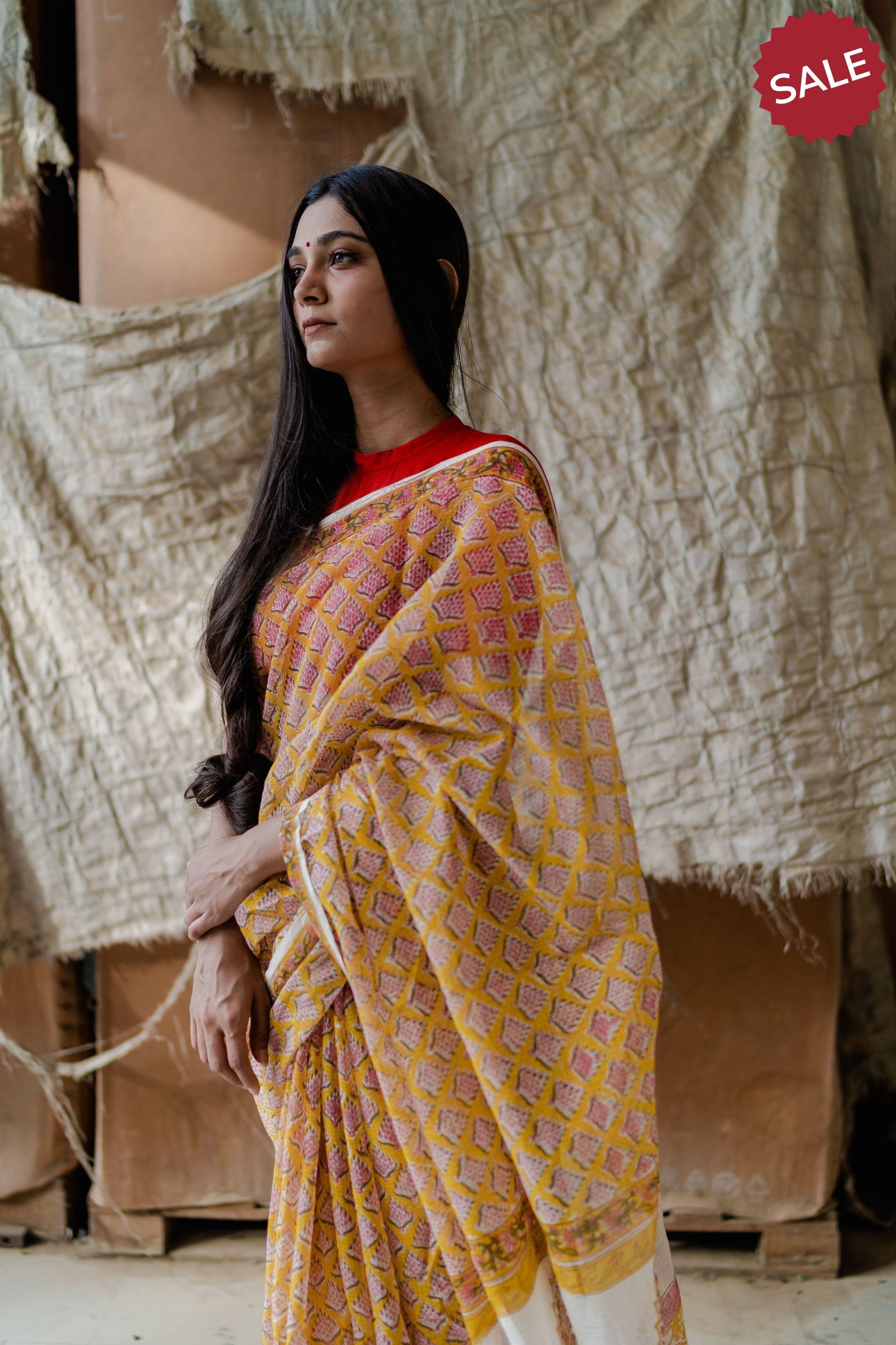 Kaisori Bagh Champa Kota blockprinted silk cotton saree Kaisori