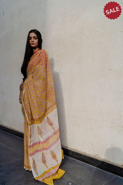 Kaisori Bagh Champa Kota blockprinted silk cotton saree Kaisori