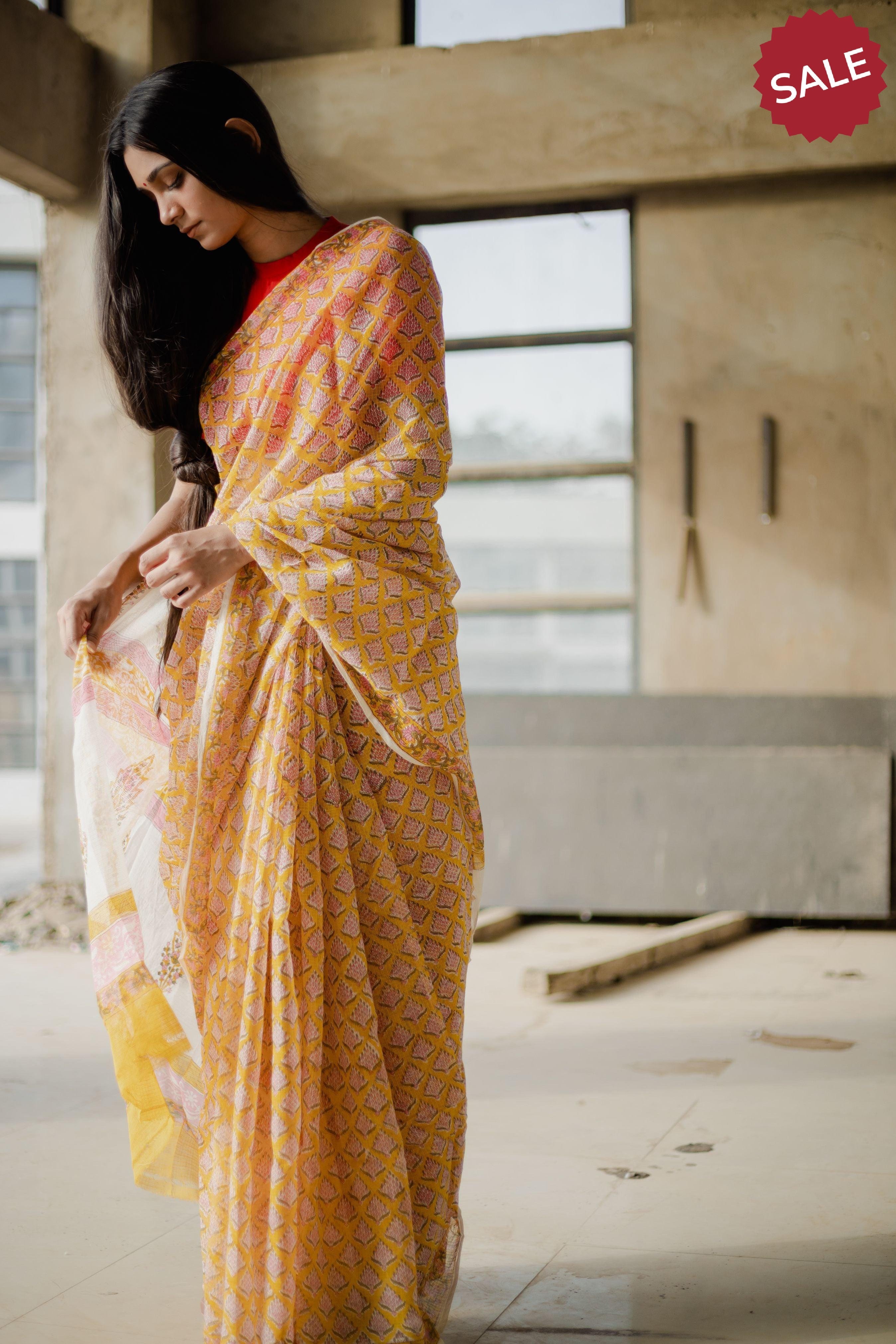 Kaisori Bagh Champa Kota blockprinted silk cotton saree Kaisori