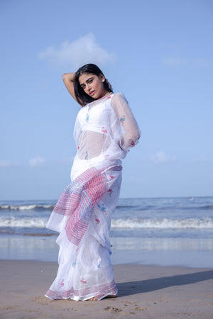 Kaisori Bagh Flamingo Kota blockprinted silk cotton saree Kaisori