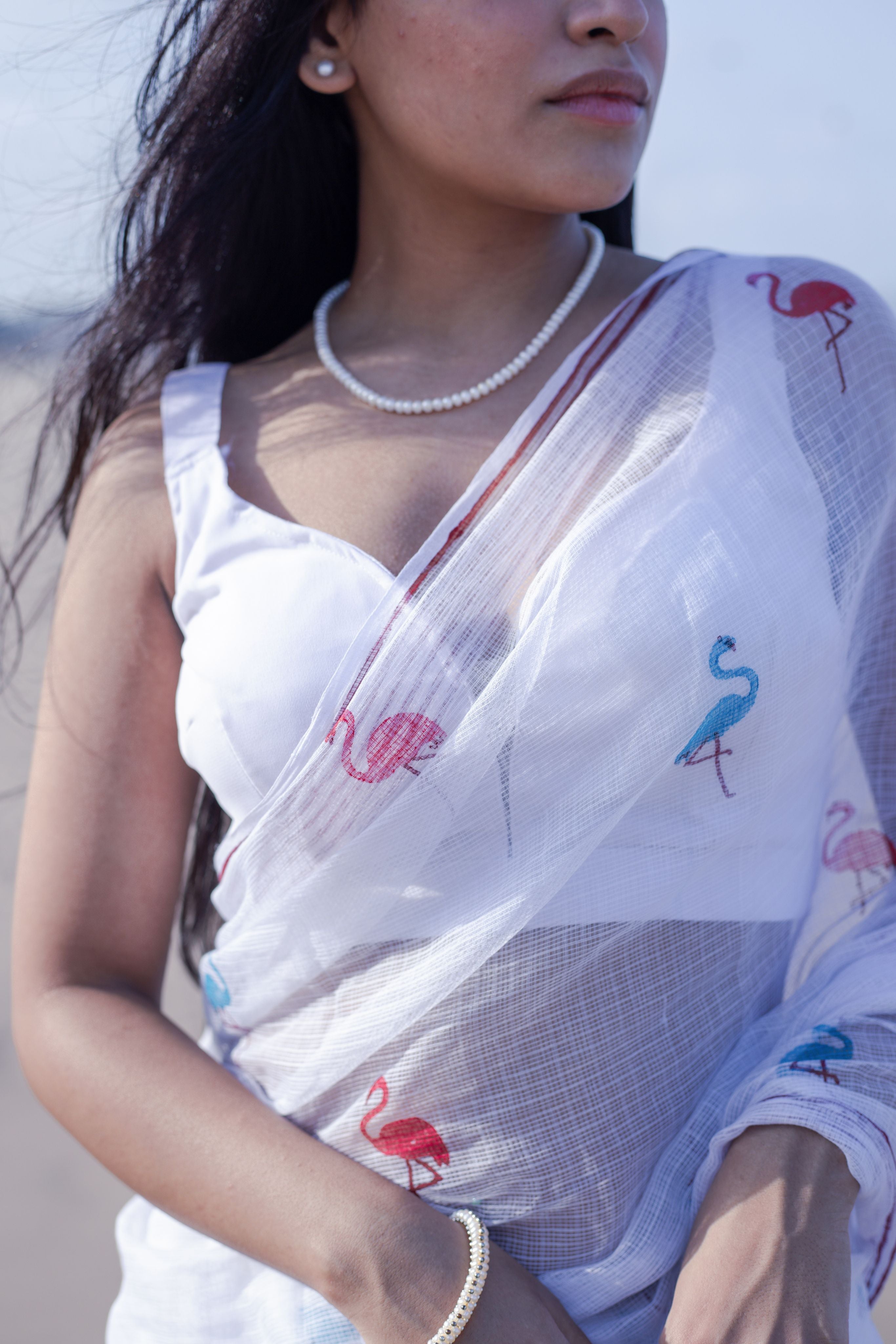 Kaisori Bagh Flamingo Kota blockprinted silk cotton saree Kaisori