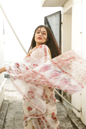 Kaisori Bagh Gulab Kota blockprinted silk cotton saree Kaisori
