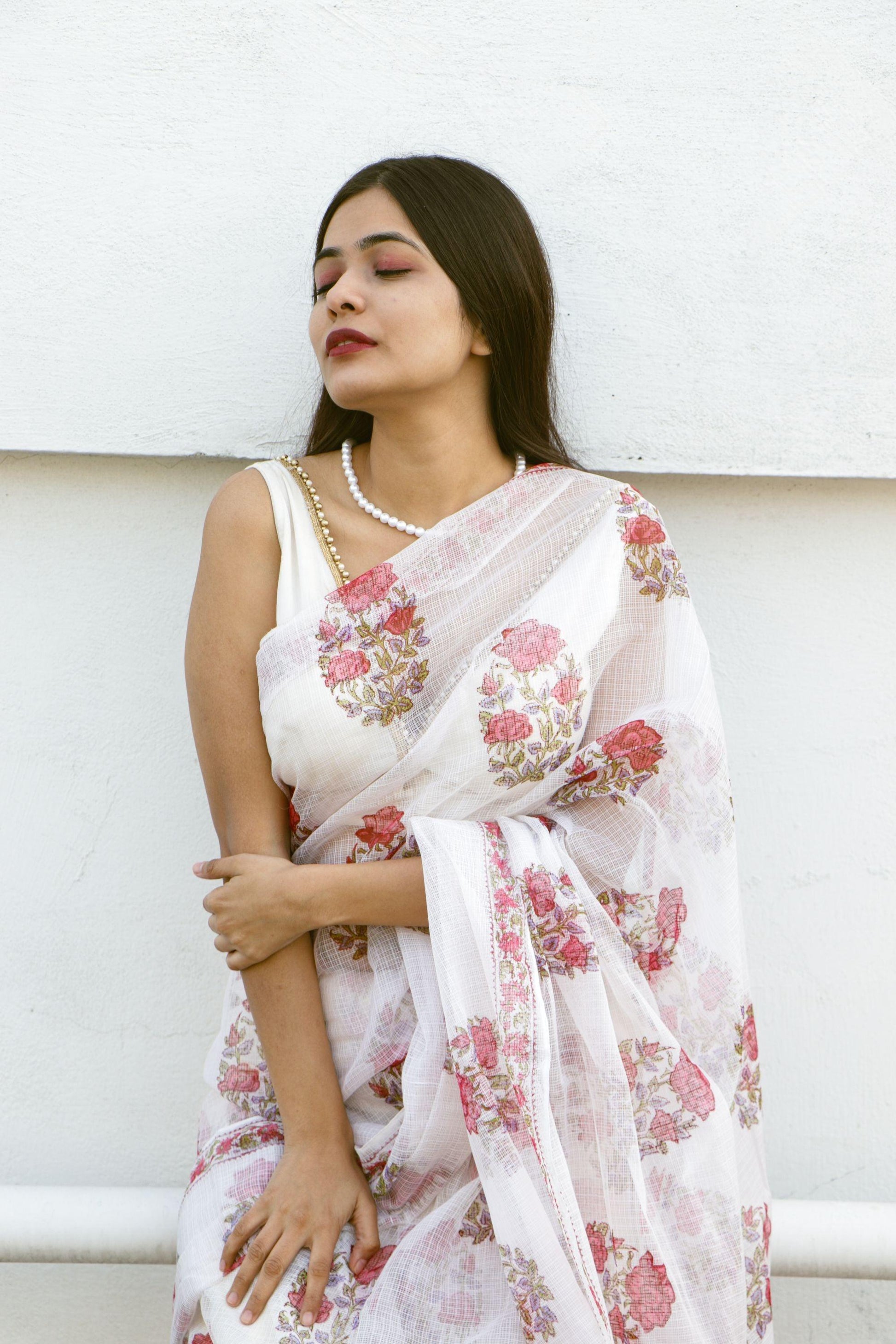 Kaisori Bagh Gulab Kota blockprinted silk cotton saree Kaisori