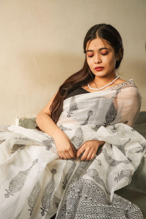 Kaisori Bagh Jasmine Kota blockprinted silk cotton saree Kaisori
