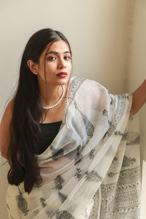 Kaisori Bagh Jasmine Kota blockprinted silk cotton saree Kaisori