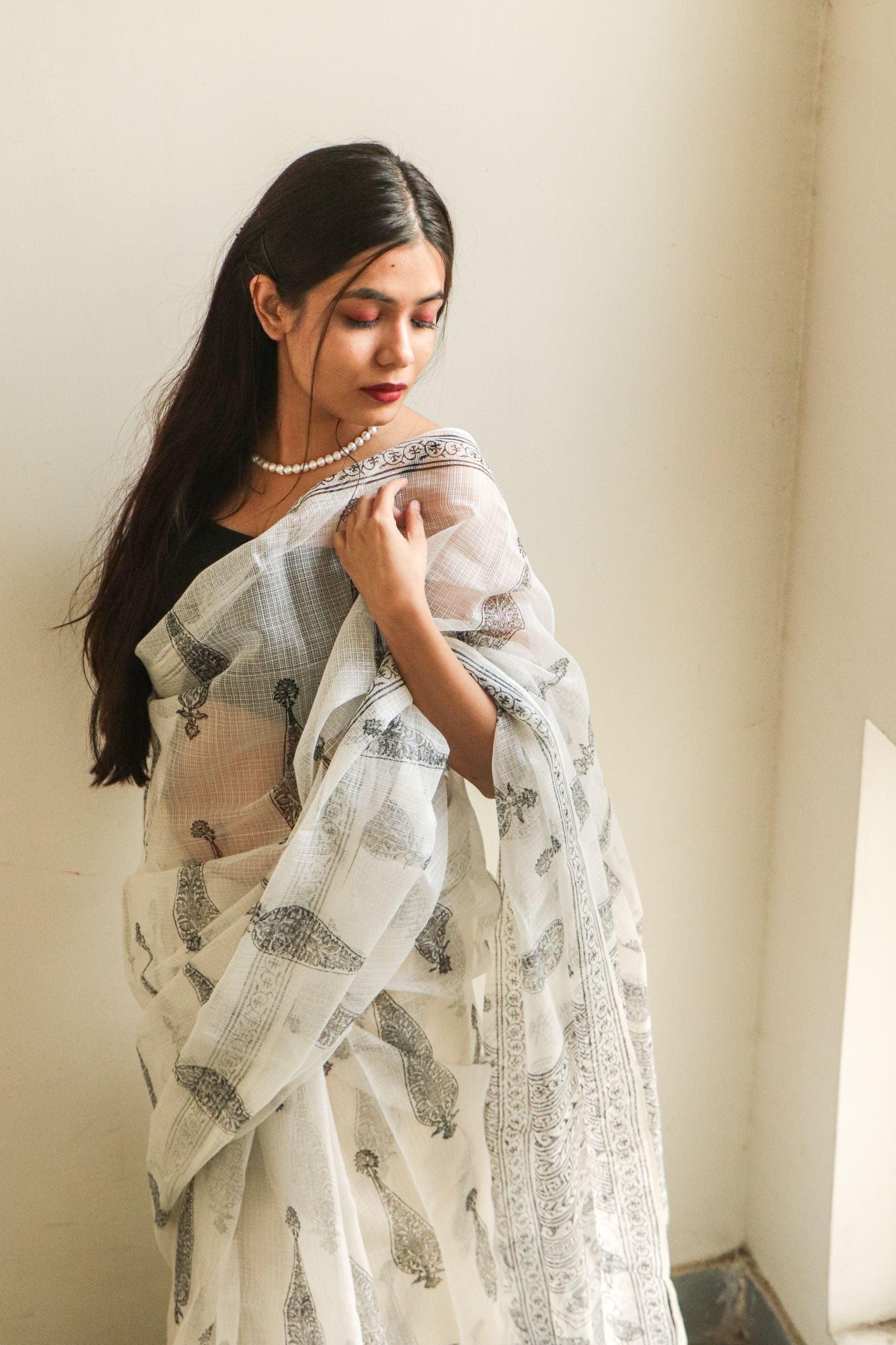 Kaisori Bagh Jasmine Kota blockprinted silk cotton saree Kaisori