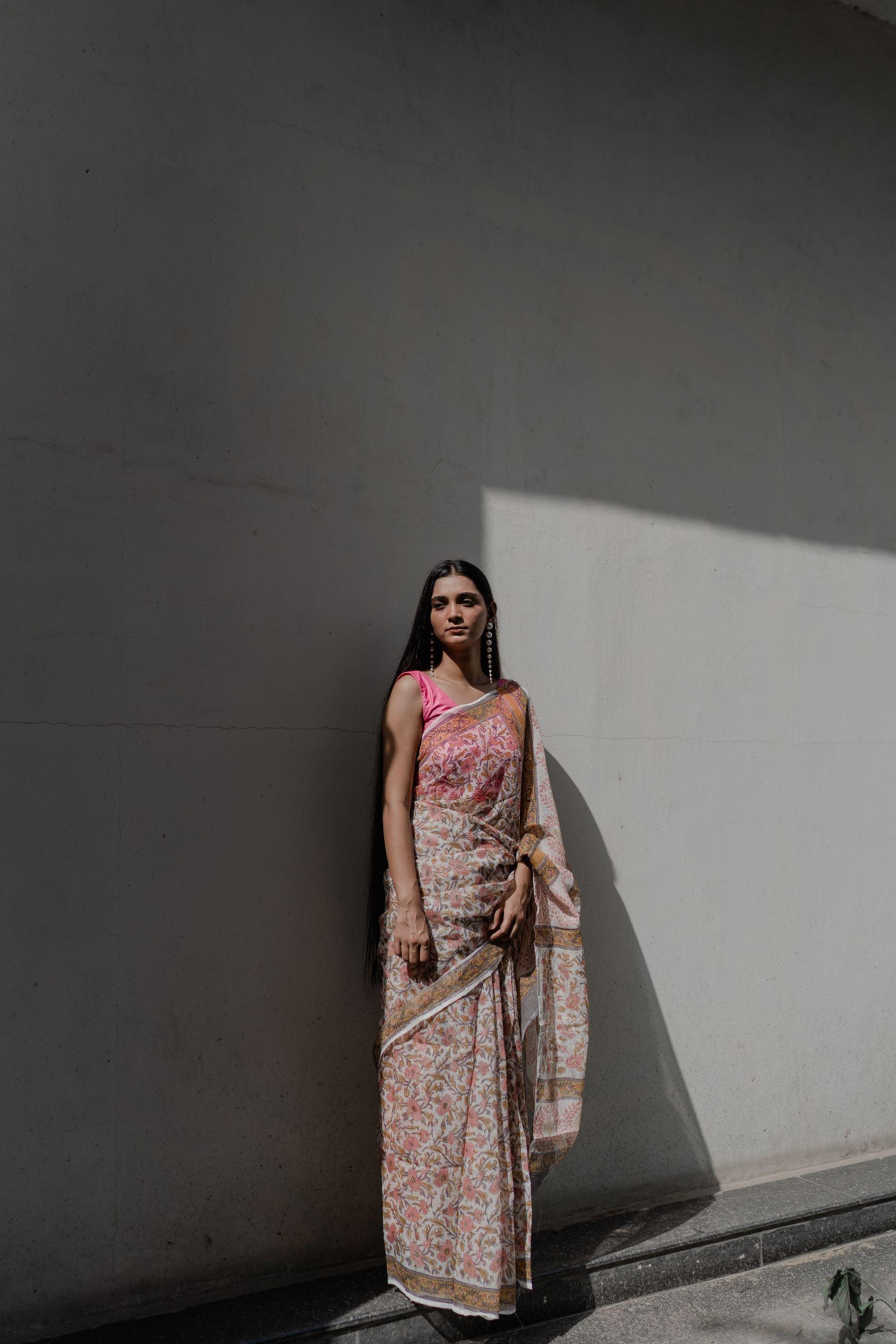 Kaisori Bagh Padma Kota  blockprinted silk cotton saree Kaisori