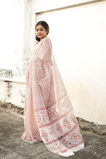 Kaisori Bagh Phool boota Kota blockprinted saree Kaisori