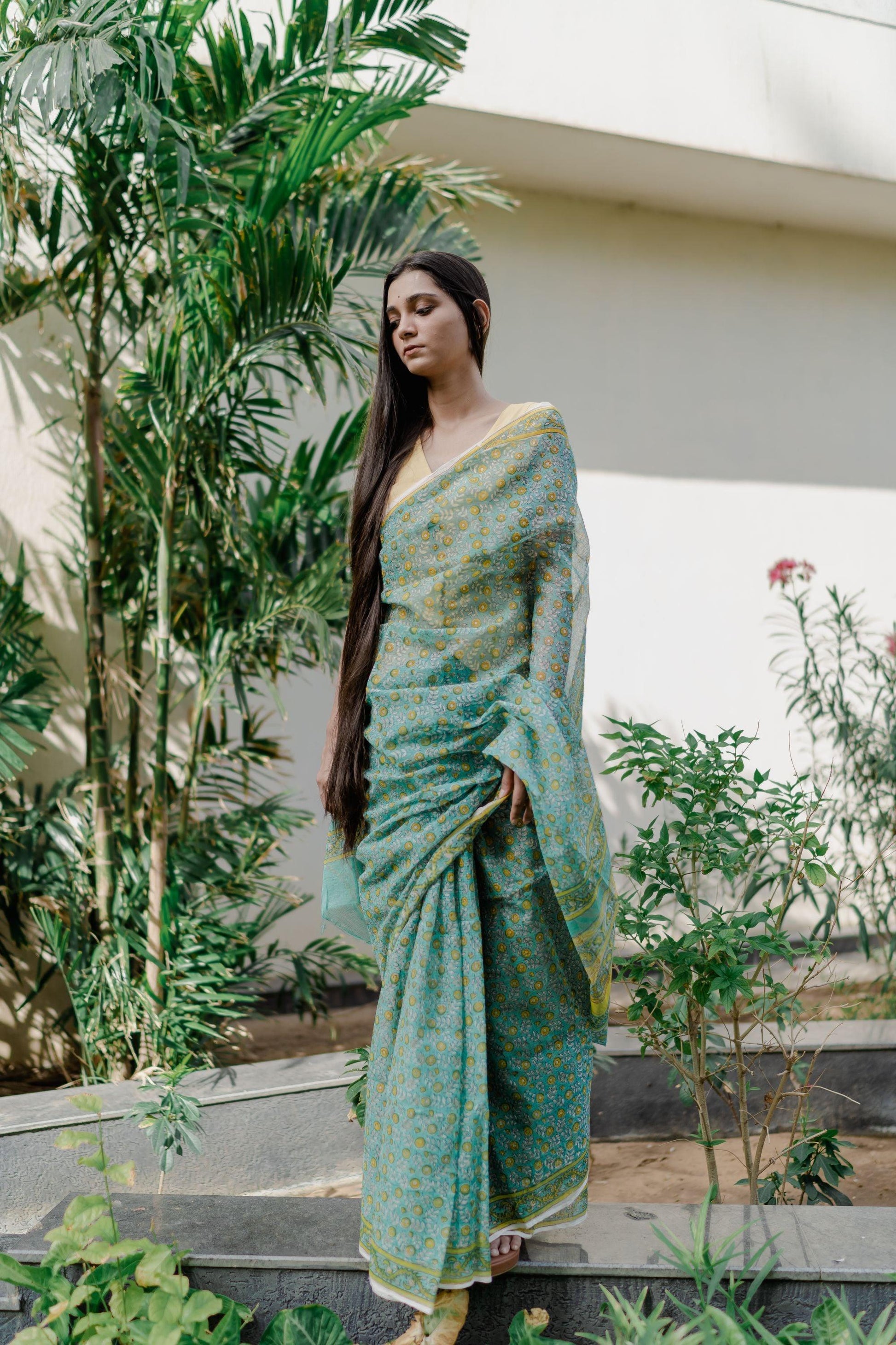 Kaisori Bagh Rajanigandha Kota blockprinted silk cotton saree Kaisori