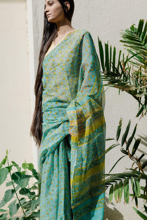 Kaisori Bagh Rajanigandha Kota blockprinted silk cotton saree
