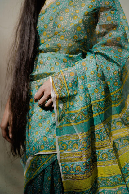 Kaisori Bagh Rajanigandha Kota blockprinted silk cotton saree Kaisori