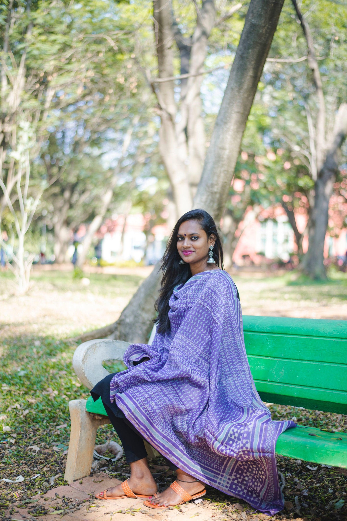 Kaisori Bagru Chanderi Dupatta - Floral Kaisori