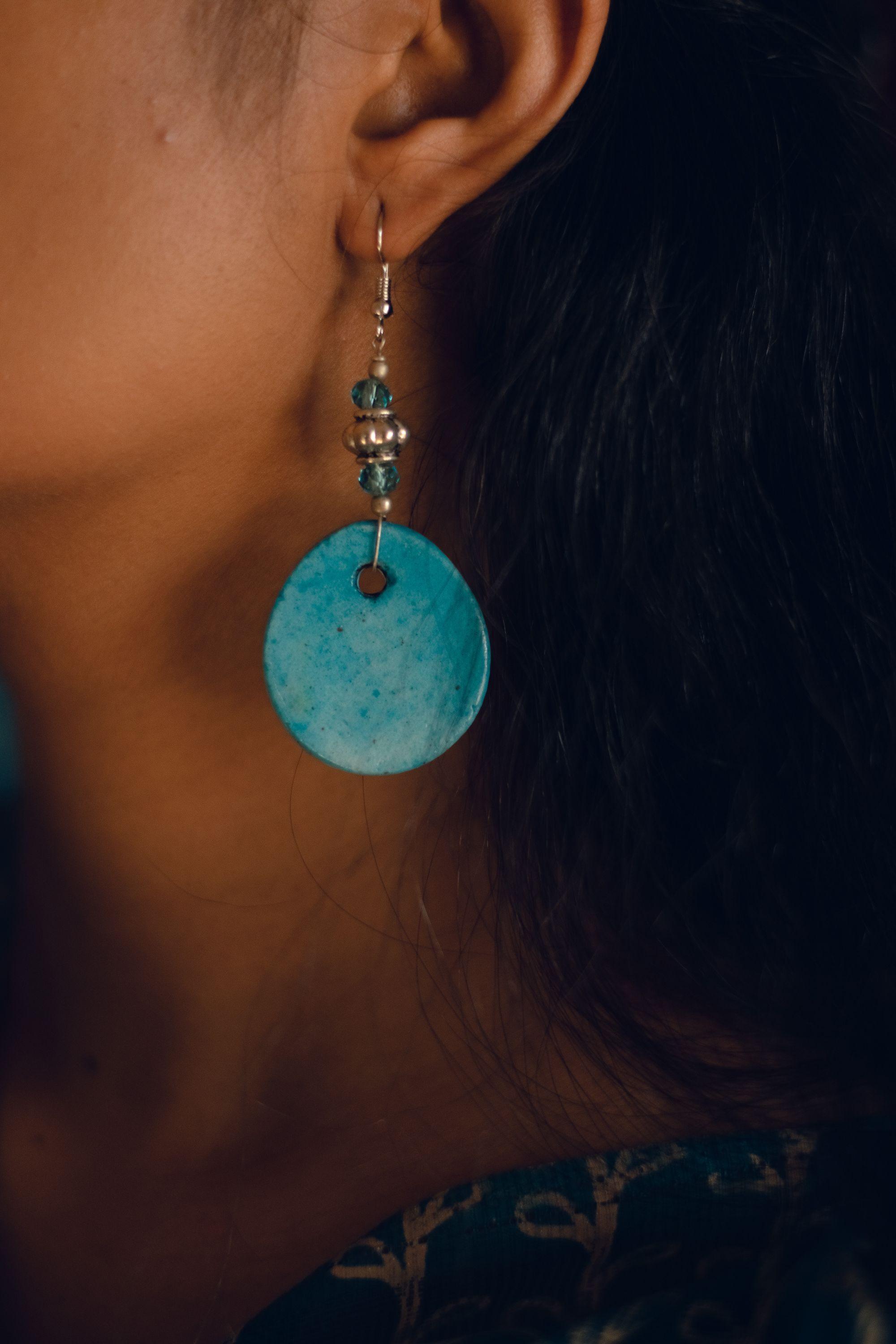 Kaisori Blue Pottery Earrings - Blue circles Kaisori