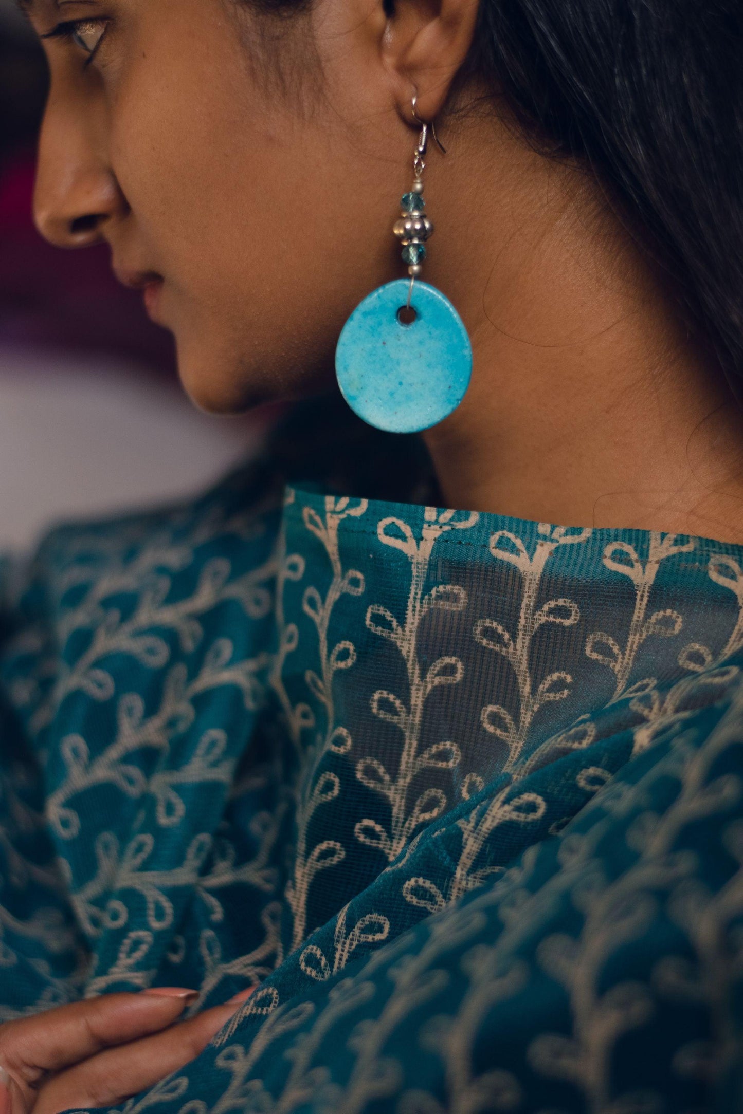 Kaisori Blue Pottery Earrings - Blue circles Kaisori