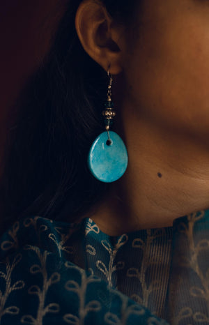 Kaisori Blue Pottery Earrings - Blue circles Kaisori