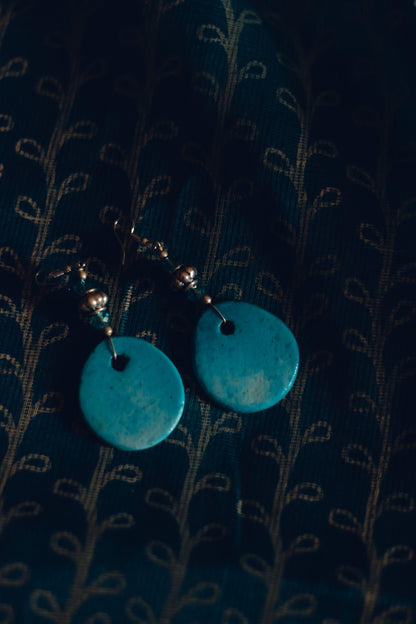 Kaisori Blue Pottery Earrings - Blue circles Kaisori