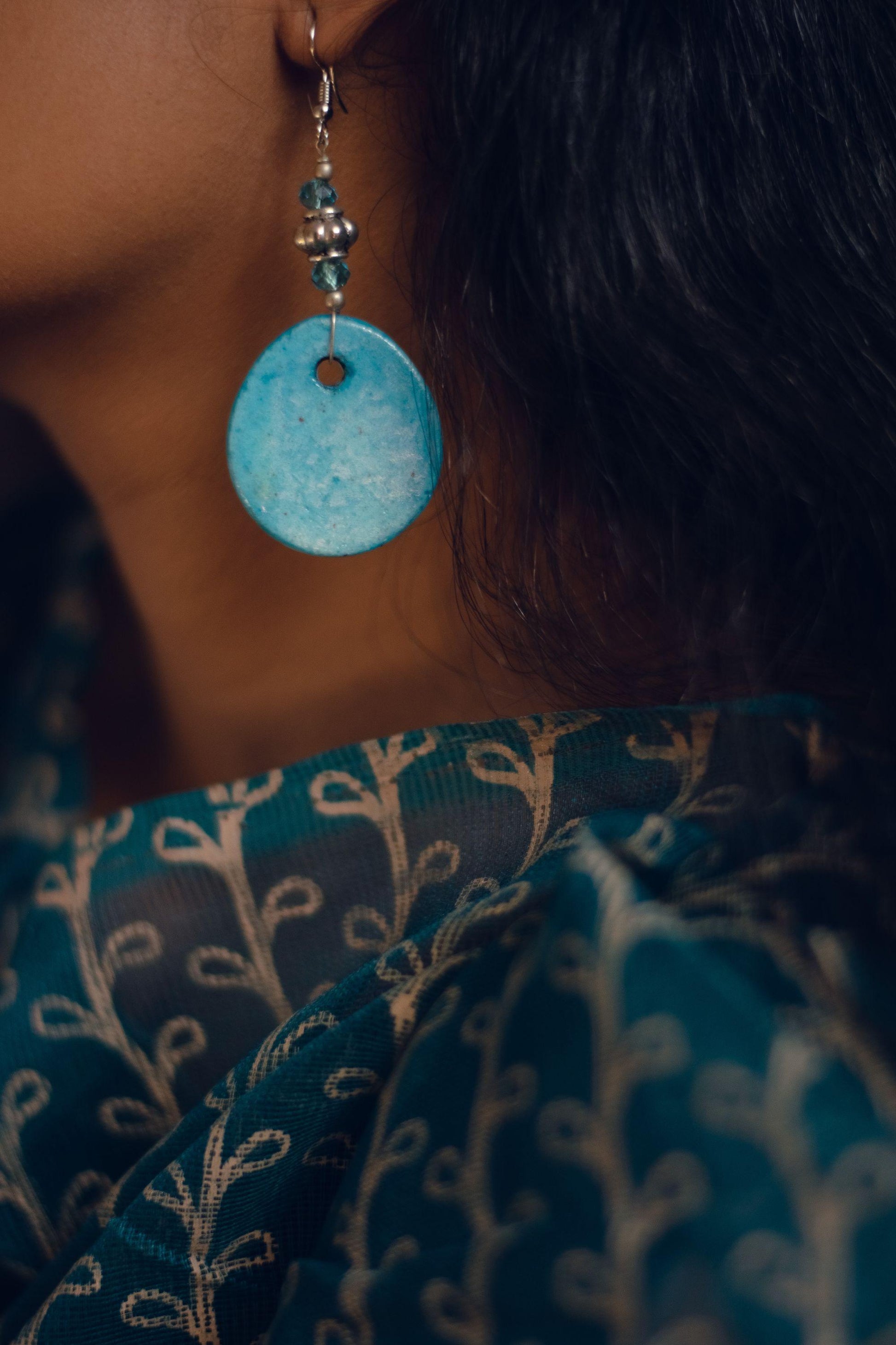 Kaisori Blue Pottery Earrings - Blue circles Kaisori