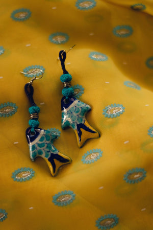Kaisori Blue Pottery Earrings - Fish earring blue and yellow Kaisori
