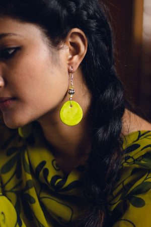 Kaisori Blue Pottery Earrings - Yellow circle earrings Kaisori