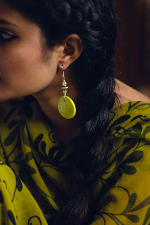 Kaisori Blue Pottery Earrings - Yellow circle earrings Kaisori