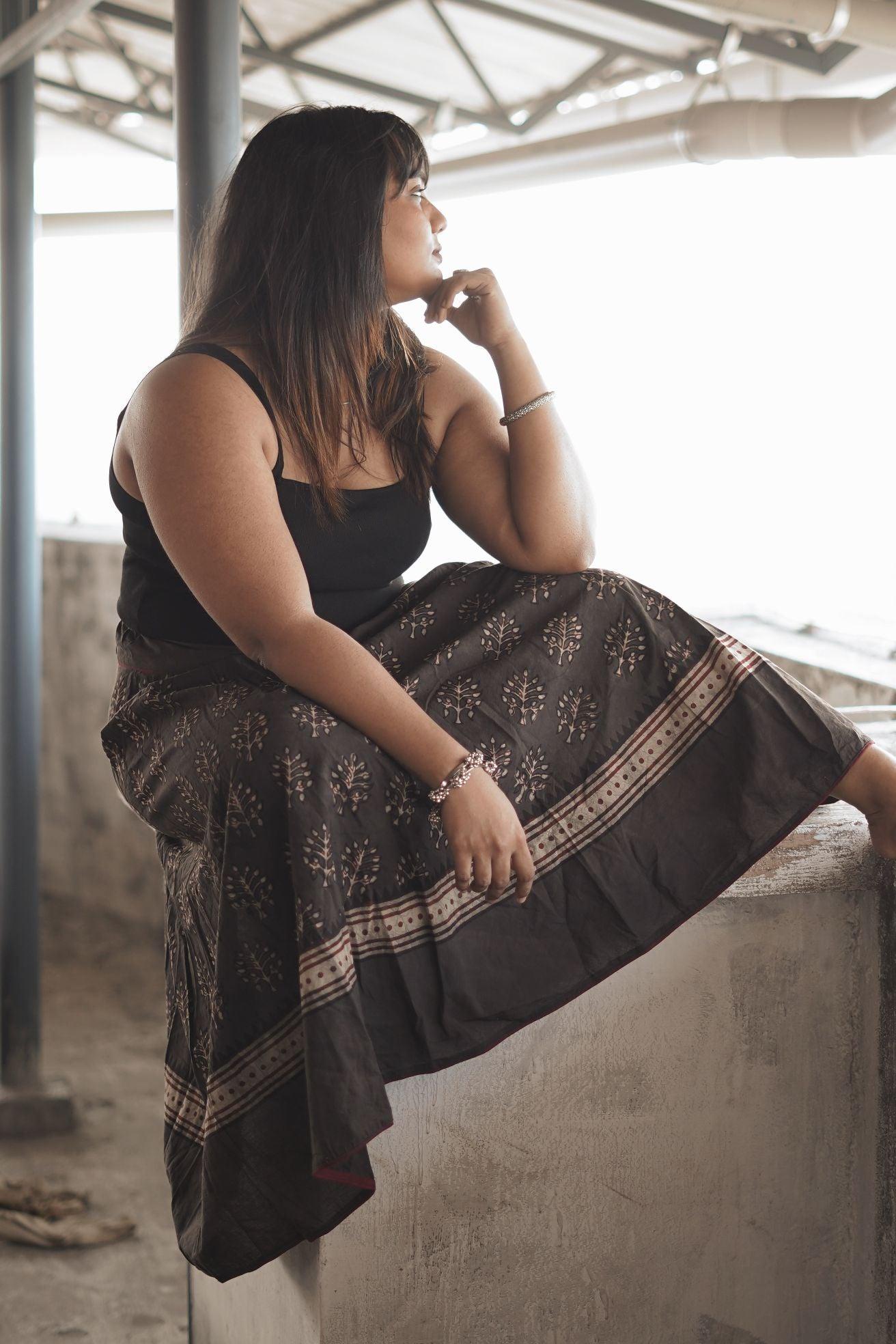 Kaisori Dabu Indigo Skirt -  Kashish block print Kaisori