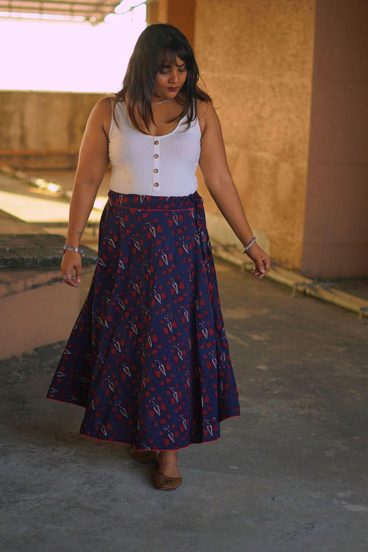 Kaisori Dabu Indigo Skirt -  Pharad mixed boota Kaisori