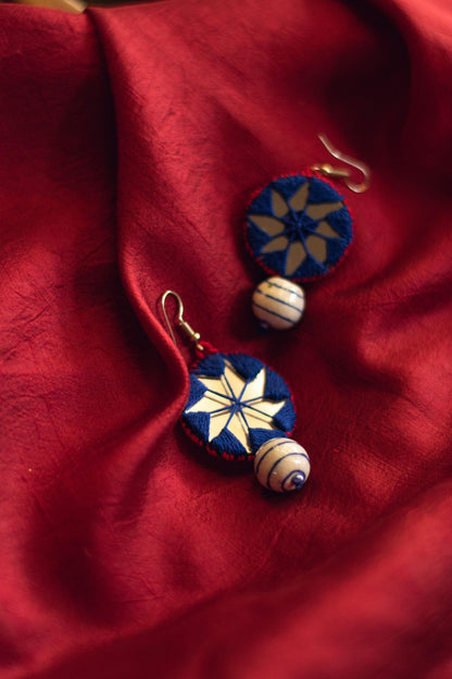 Kaisori Dual circle thread pottery earrings - Pink and Blue Kaisori