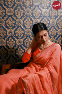 Kaisori Ekaya Narangi Jamdani Linen  saree Kaisori