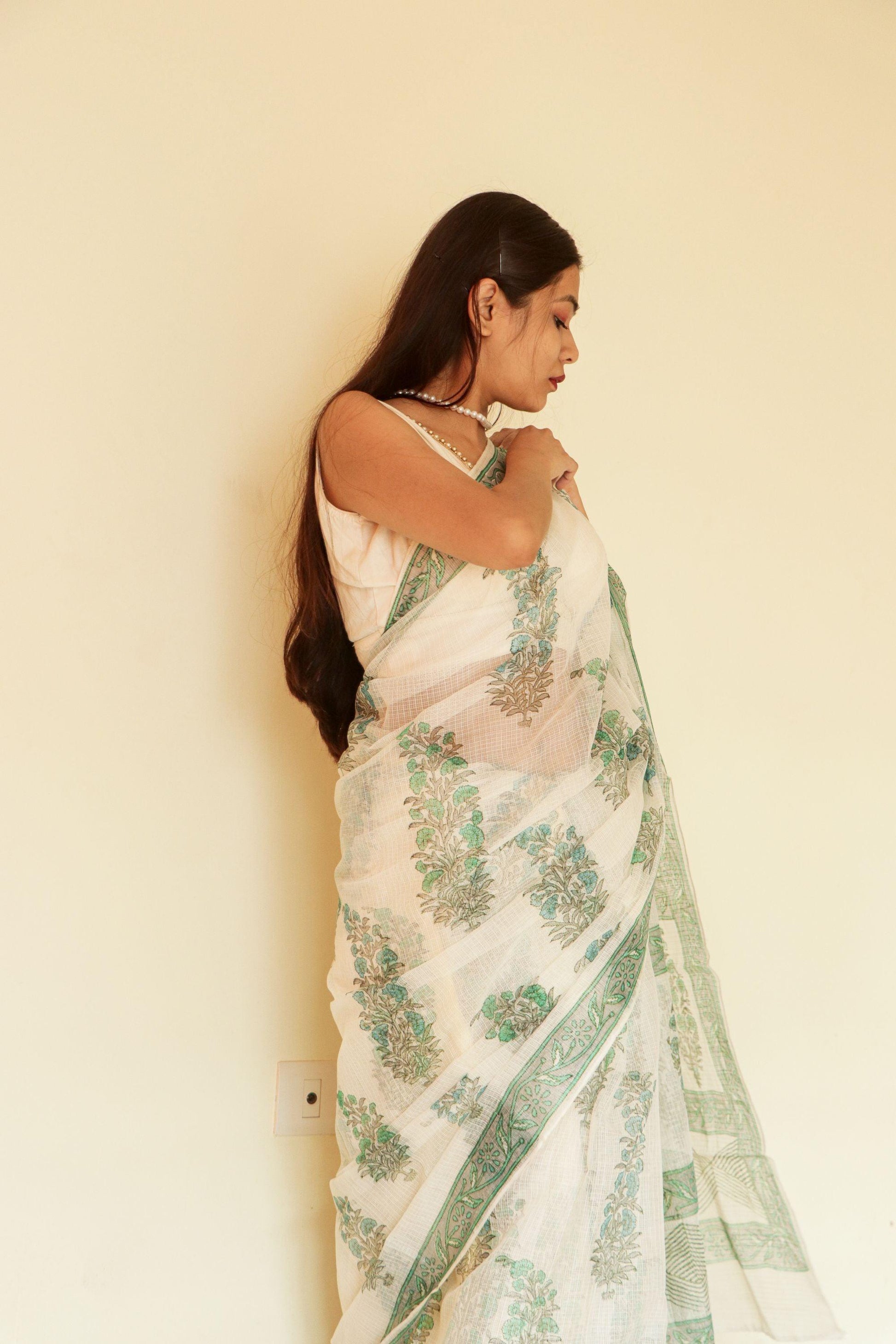 Kaisori Gulmohar Bagh Kota blockprinted saree Kaisori