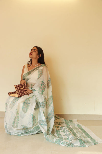 Kaisori Gulmohar Bagh Kota blockprinted saree Kaisori